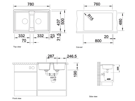 Kích thước chậu rửa bát Blanco LEXA 8