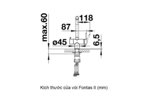 Kích thước của vòi Fontas II